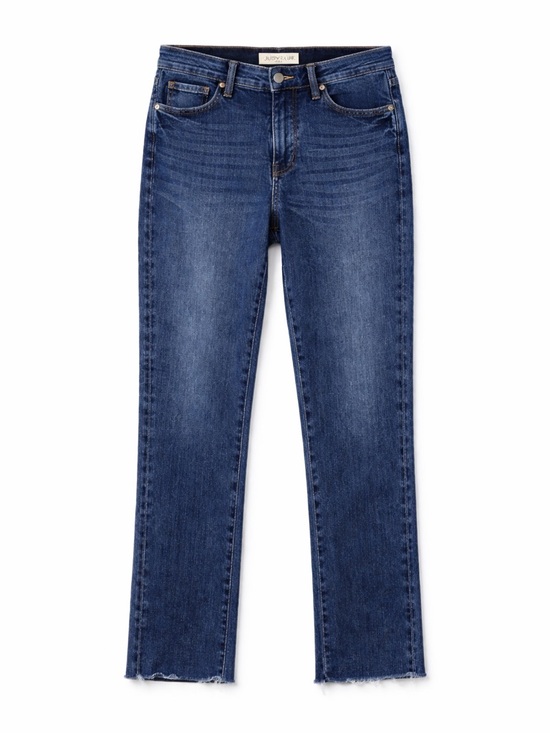 Judy Blue Denim - Judy Blue Straight Leg Jeans Medium Wash High Rise Raw Hem Size 8